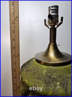 Rare Vintage MCM Large Volcanic Glazed Tiki Green Table Lamp Mid Century Modern