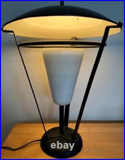 Rare Vintage MCM Metal Iron Lamp Atomic Era Mid Century Modern 50s Saucer Shade