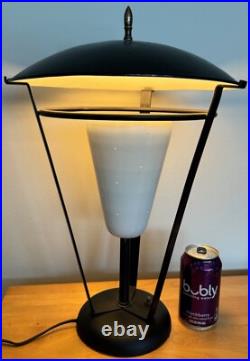 Rare Vintage MCM Metal Iron Lamp Atomic Era Mid Century Modern 50s Saucer Shade