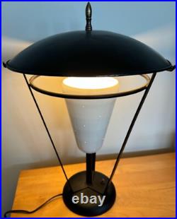 Rare Vintage MCM Metal Iron Lamp Atomic Era Mid Century Modern 50s Saucer Shade