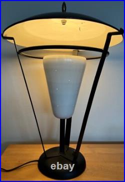 Rare Vintage MCM Metal Iron Lamp Atomic Era Mid Century Modern 50s Saucer Shade