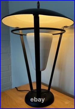 Rare Vintage MCM Metal Iron Lamp Atomic Era Mid Century Modern 50s Saucer Shade