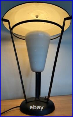 Rare Vintage MCM Metal Iron Lamp Atomic Era Mid Century Modern 50s Saucer Shade