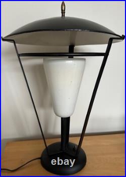 Rare Vintage MCM Metal Iron Lamp Atomic Era Mid Century Modern 50s Saucer Shade