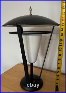 Rare Vintage MCM Metal Iron Lamp Atomic Era Mid Century Modern 50s Saucer Shade
