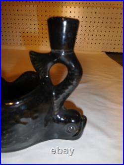 Rare Vintage MCM Mid-Century Modern Camark BLK Double Fish Planter Candle Holder