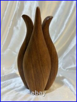 Rare Vintage MCM Teak Studio Quality Vase Flower design