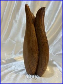 Rare Vintage MCM Teak Studio Quality Vase Flower design