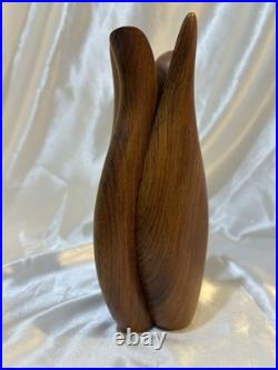 Rare Vintage MCM Teak Studio Quality Vase Flower design