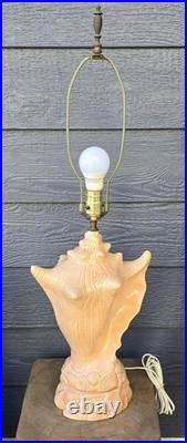 Rare Vintage MID Century Modern Conch Sea Shell Table Lamp Florida Regency Style