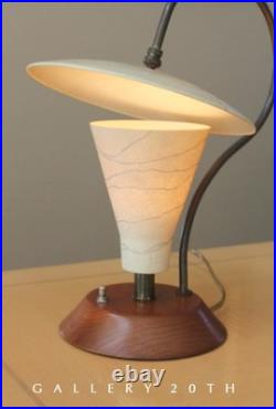 Rare! Vintage MID Century Modern Fiberglass Wood Reflector Table Lamp! 50s 60s