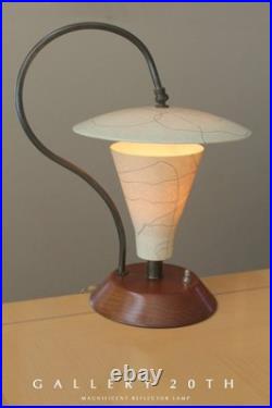 Rare! Vintage MID Century Modern Fiberglass Wood Reflector Table Lamp! 50s 60s