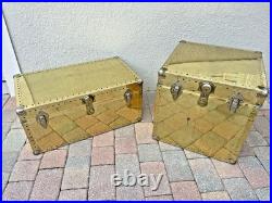 Rare Vintage MID Century Modern Hollywood Regency Brass Coffee Table Trunk Set
