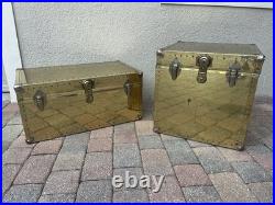 Rare Vintage MID Century Modern Hollywood Regency Brass Coffee Table Trunk Set
