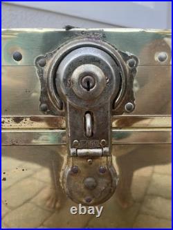 Rare Vintage MID Century Modern Hollywood Regency Brass Coffee Table Trunk Set