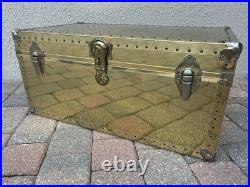 Rare Vintage MID Century Modern Hollywood Regency Brass Coffee Table Trunk Set