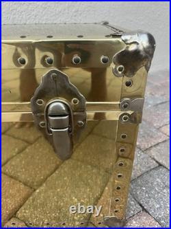 Rare Vintage MID Century Modern Hollywood Regency Brass Coffee Table Trunk Set