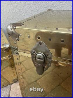 Rare Vintage MID Century Modern Hollywood Regency Brass Coffee Table Trunk Set