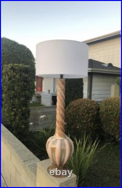 Rare Vintage MID Century Modern Lamp Walnut Wood Drip Glazed Atomic Era
