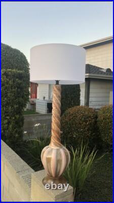 Rare Vintage MID Century Modern Lamp Walnut Wood Drip Glazed Atomic Era