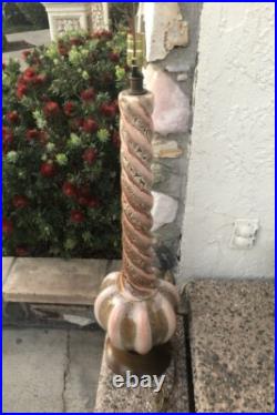 Rare Vintage MID Century Modern Lamp Walnut Wood Drip Glazed Atomic Era