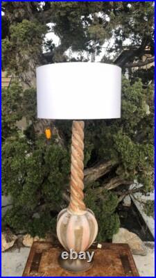 Rare Vintage MID Century Modern Lamp Walnut Wood Drip Glazed Atomic Era