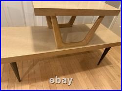 Rare Vintage Mersman 8008 Mid Century Modern Step Blonde End Table 2-Tier