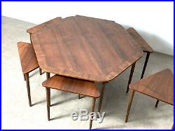 Rare Vintage Mid Century Danish Modern Hexagon Coffee Table Nesting Stacking Set