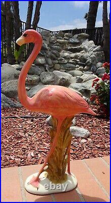 Rare Vintage Mid Century Modern 1950s Large Pink Flamingo Ceramic Figurine 21