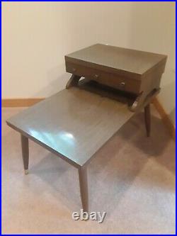 Rare Vintage Mid Century Modern 2 Tier Side End Step Table With Drawer