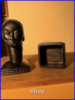 Rare Vintage Mid-Century Modern Brayton Laguna Black 2Piece Covered Box 9.5x3.5