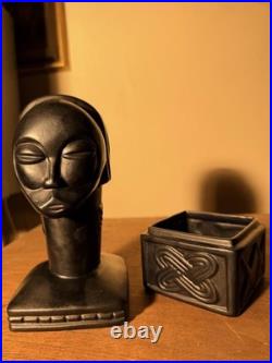 Rare Vintage Mid-Century Modern Brayton Laguna Black 2Piece Covered Box 9.5x3.5