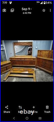 Rare Vintage Mid-Century Modern Burl Wood Queen Size 5PC Bdrm set THOMASVILLE