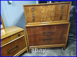 Rare Vintage Mid-Century Modern Burl Wood Queen Size 5PC Bdrm set THOMASVILLE