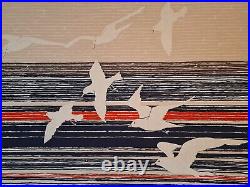 Rare Vintage Mid Century Modern Finnish Fabric Art Seagulls Sunset Marimekko 4ft
