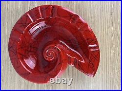 Rare Vintage Mid Century Modern Hollywood Red Ceramic Art Deco Conch Ashtray Cig