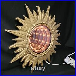 Rare Vintage Mid Century Modern MCM Gold Luxe Sunburst Sun Star Infinity Mirror