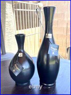 Rare Vintage Mid Century Modern Matte Black Royal Haeger Pottery Round Vases Set
