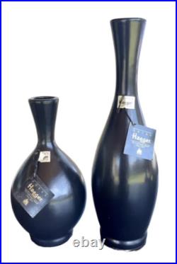 Rare Vintage Mid Century Modern Matte Black Royal Haeger Pottery Round Vases Set