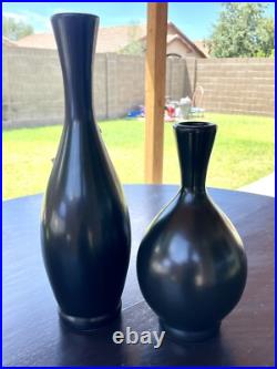 Rare Vintage Mid Century Modern Matte Black Royal Haeger Pottery Round Vases Set