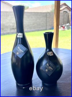 Rare Vintage Mid Century Modern Matte Black Royal Haeger Pottery Round Vases Set