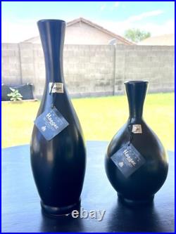 Rare Vintage Mid Century Modern Matte Black Royal Haeger Pottery Round Vases Set