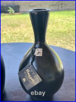 Rare Vintage Mid Century Modern Matte Black Royal Haeger Pottery Round Vases Set