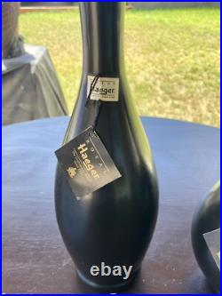 Rare Vintage Mid Century Modern Matte Black Royal Haeger Pottery Round Vases Set