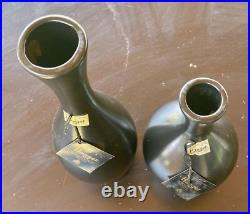 Rare Vintage Mid Century Modern Matte Black Royal Haeger Pottery Round Vases Set