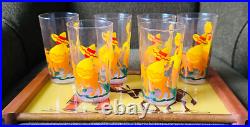 Rare Vintage Mid-Century Modern Mexican themed Tray and 6 Tumblers