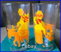 Rare Vintage Mid-Century Modern Mexican themed Tray and 6 Tumblers