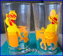 Rare Vintage Mid-Century Modern Mexican themed Tray and 6 Tumblers