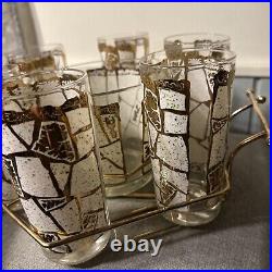 Rare, Vintage, Mid-Century Modern Signed Starlyte Confetti Glass Set, ice Tray