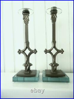 Rare Vintage Mid Century Modern Signed Tony Evans Iron and Glass Candlesticks